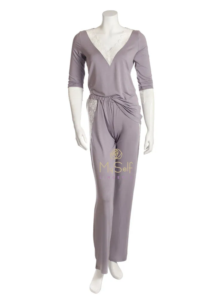 3205 Lace Lined V Neck Pajamas