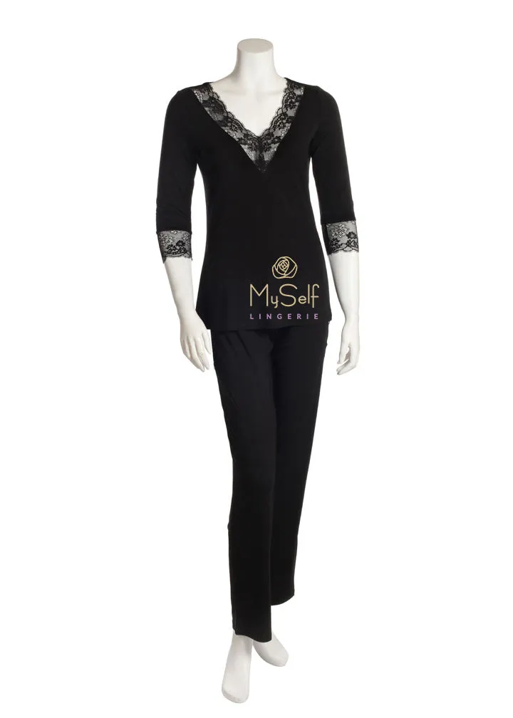 3205 Lace Lined V Neck Pajamas