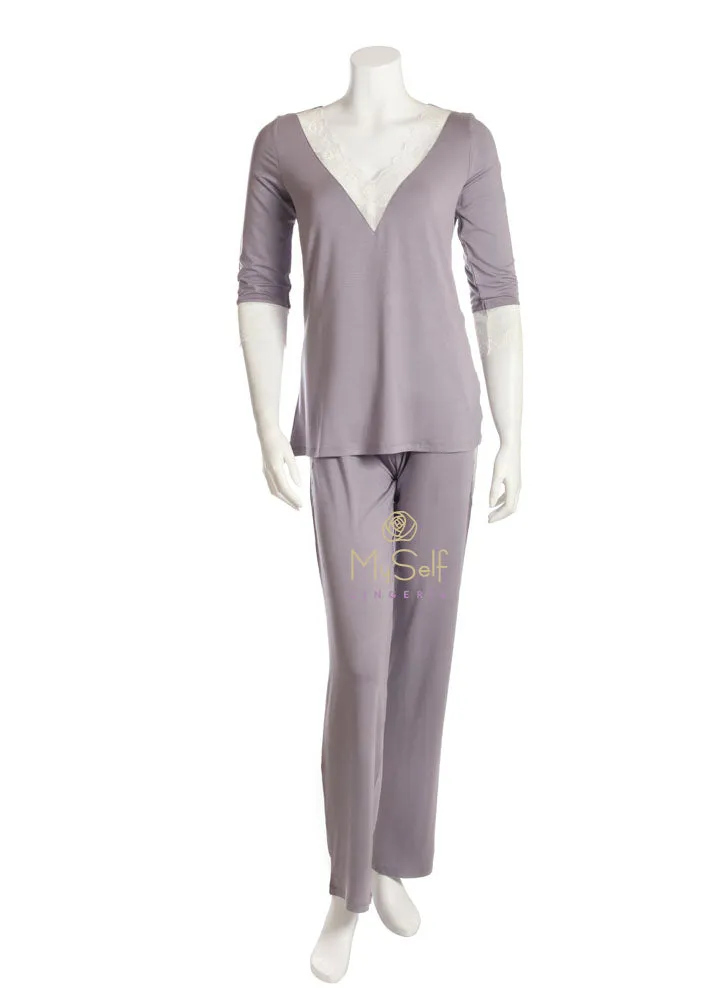 3205 Lace Lined V Neck Pajamas