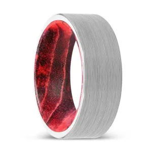 AKASH | Black & Red Wood, White Tungsten Ring, Brushed, Flat