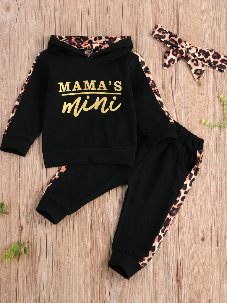 Baby 'Mama's Mini' Hooded Leopard Lined Sweatshirt and Pants Set