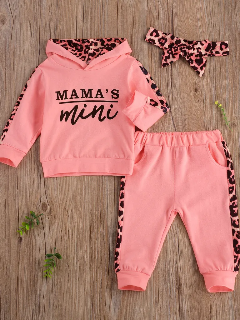 Baby 'Mama's Mini' Hooded Leopard Lined Sweatshirt and Pants Set