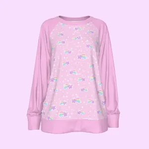 Bubblegum Bunny Shooting Stars Women's Round Neck Raglan Sleeve Casual Sweatshirt