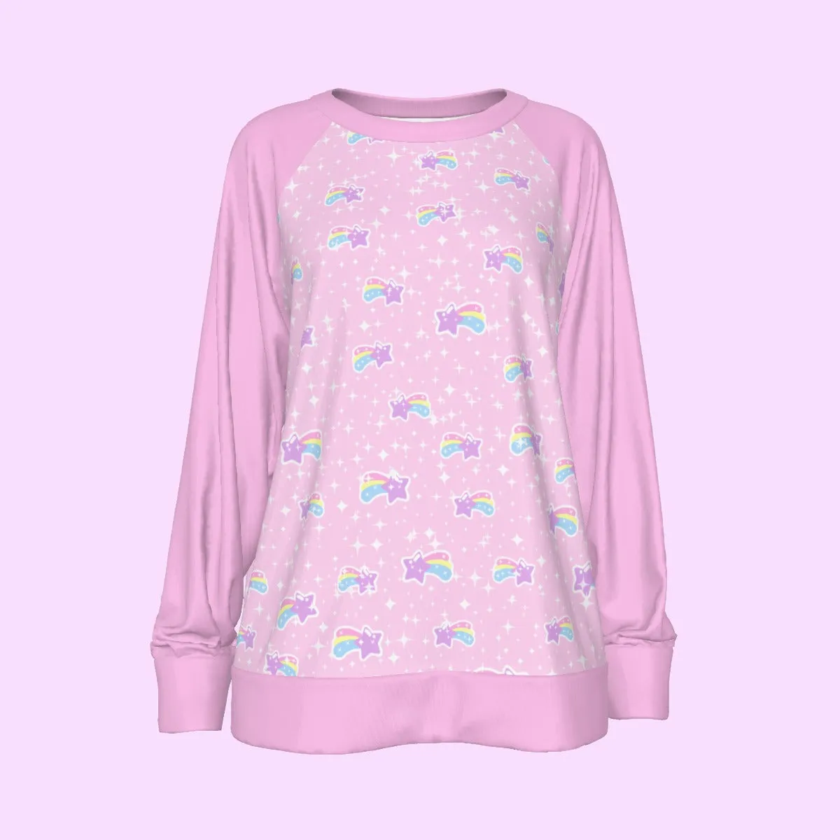 Bubblegum Bunny Shooting Stars Women's Round Neck Raglan Sleeve Casual Sweatshirt