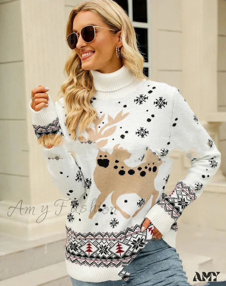 Christmas Deer Knitted Long Sleeve Casual Ugly Blouse Sweater