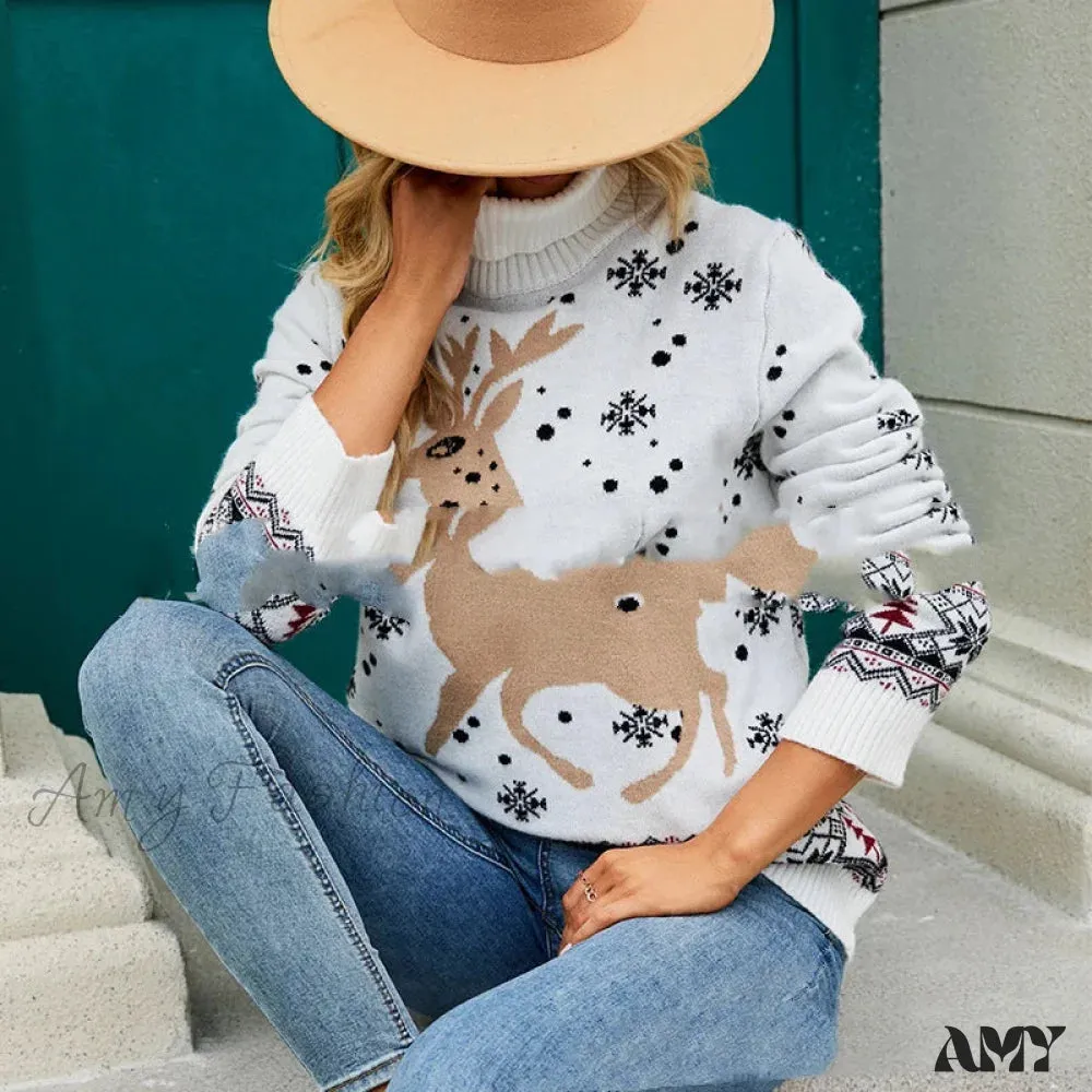 Christmas Deer Knitted Long Sleeve Casual Ugly Blouse Sweater