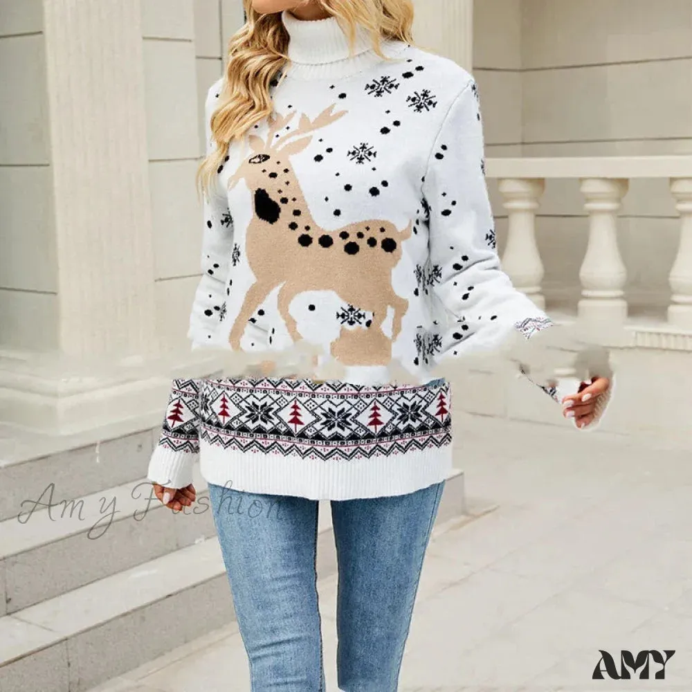 Christmas Deer Knitted Long Sleeve Casual Ugly Blouse Sweater