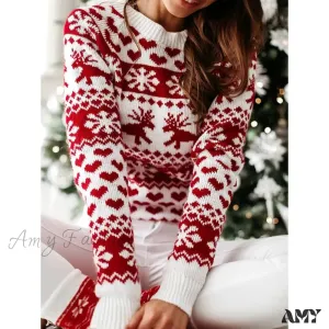 Christmas Sweater Long Sleeve Print Pullover Knitted Casual