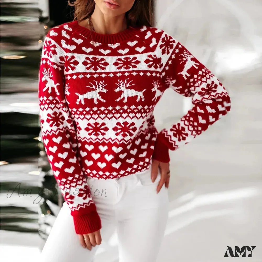 Christmas Sweater Long Sleeve Print Pullover Knitted Casual