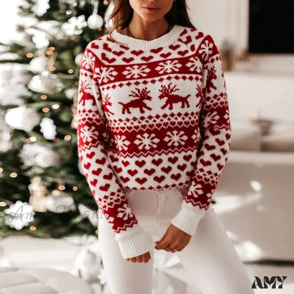 Christmas Sweater Long Sleeve Print Pullover Knitted Casual