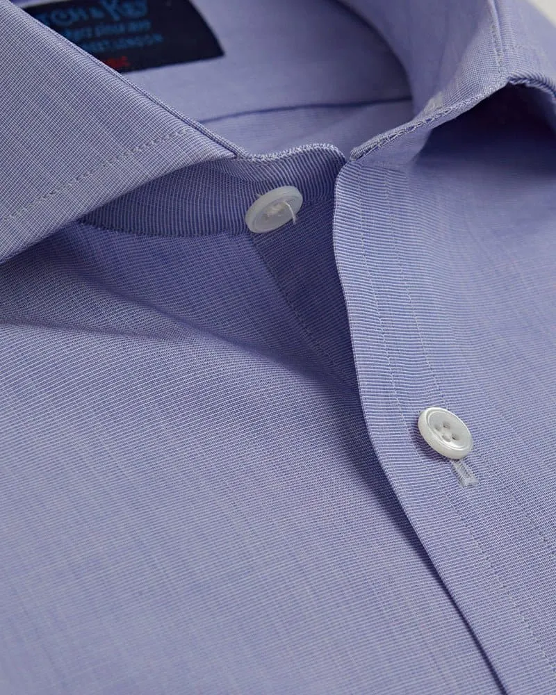 Classic Fit Plain Blue End-on-End Cotton Shirt with Cut-away Collar & Double Cuff