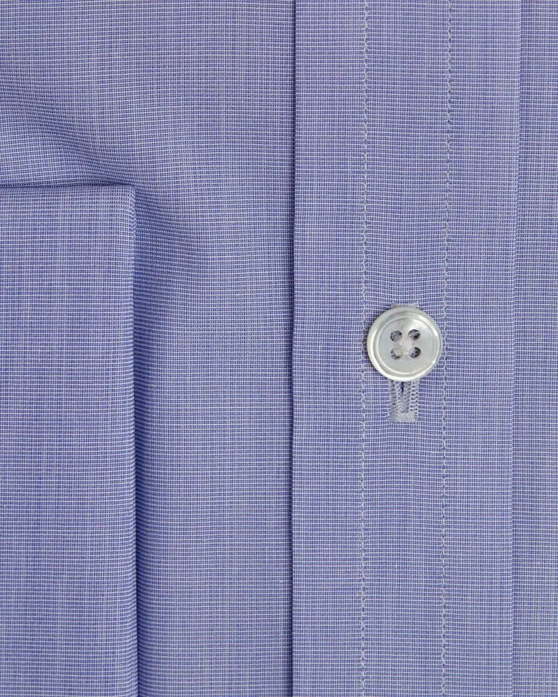 Classic Fit Plain Blue End-on-End Cotton Shirt with Cut-away Collar & Double Cuff