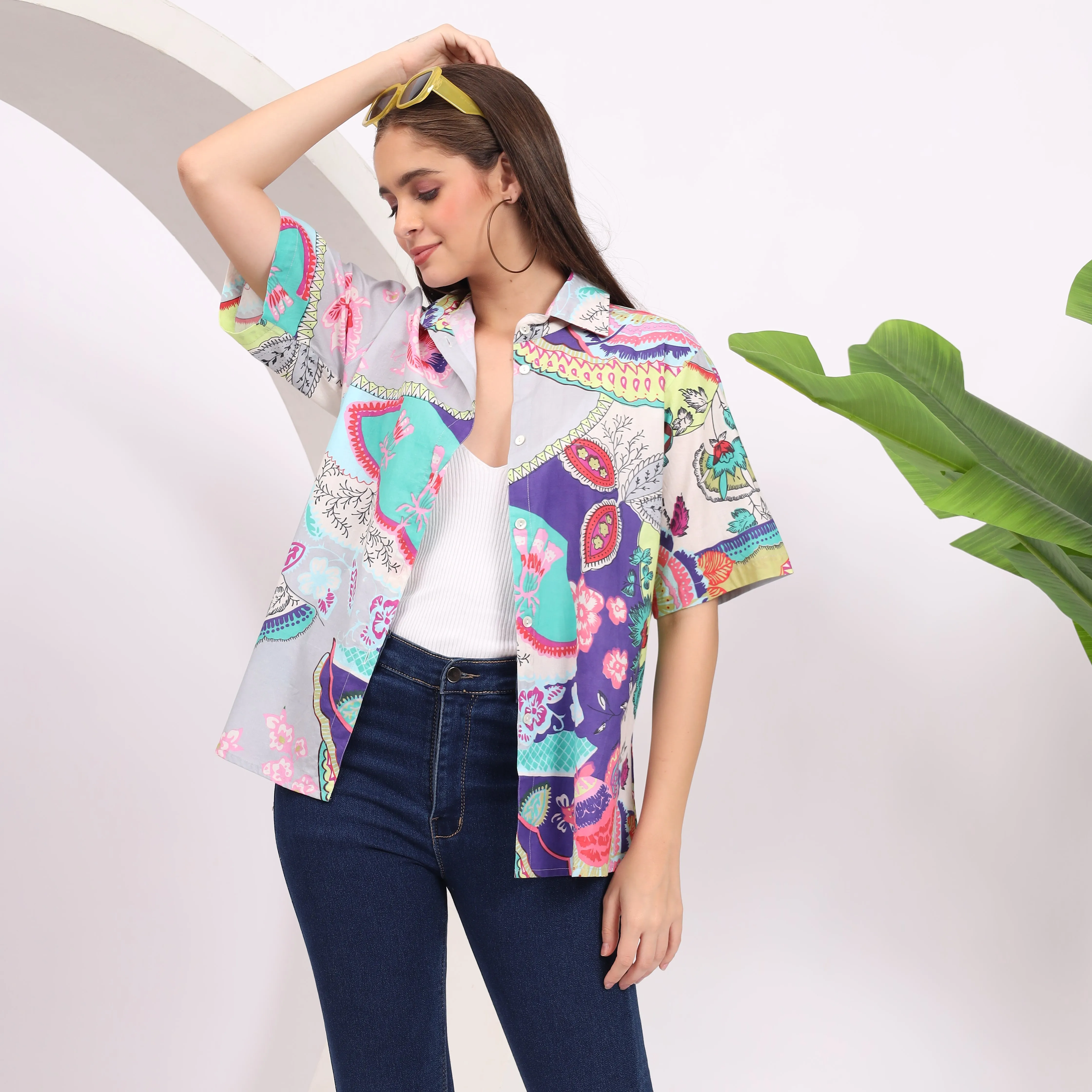 Classic Floral Printed Cotton Shirts for Women