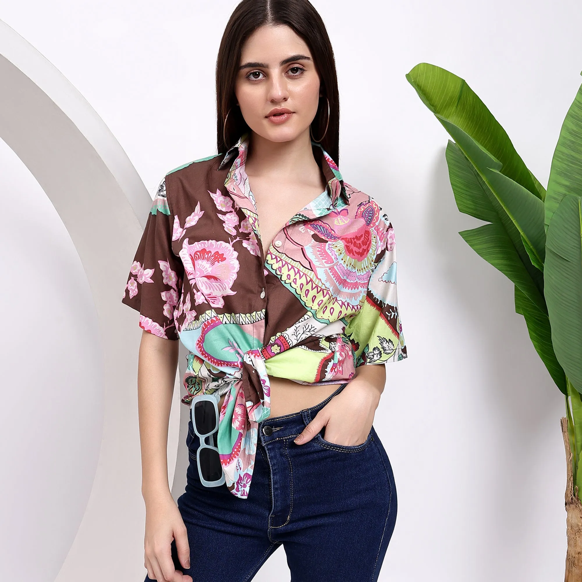 Classic Floral Printed Cotton Shirts for Women