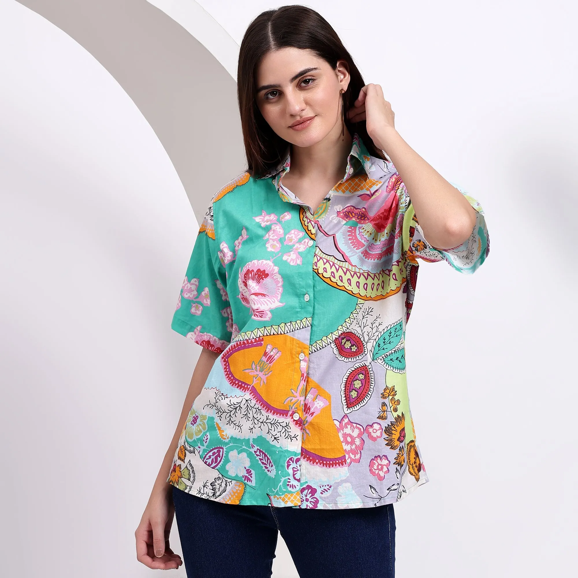 Classic Floral Printed Cotton Shirts for Women