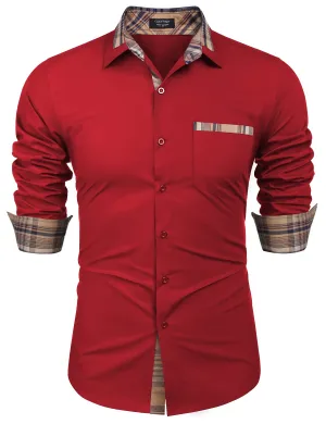 COOFANDY Men's Casual Stylish Long Sleeve Button-Down Shirts Dress Shirts Cotton Shirt Red 4X-Large