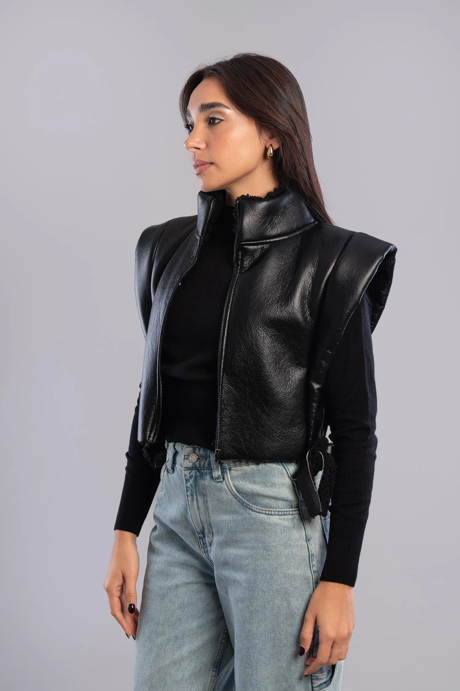 Cropped Leather Vest - Mitcha Label