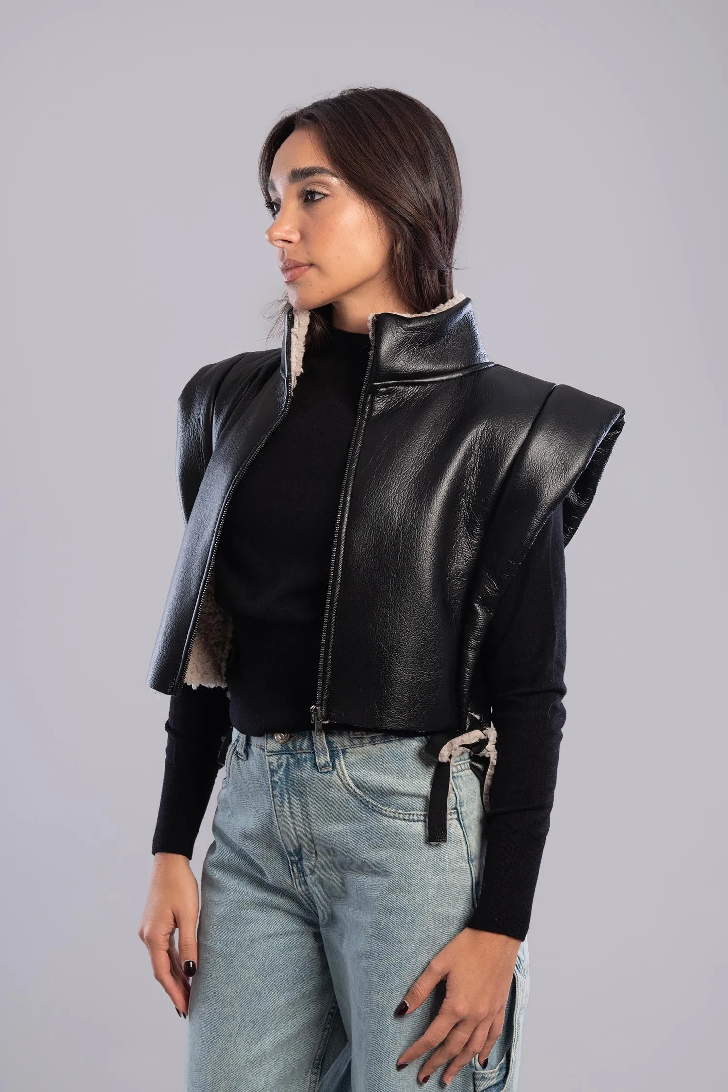 Cropped Leather Vest - Mitcha Label