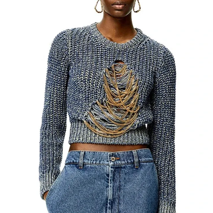 Distressed Drip Chain Sweater