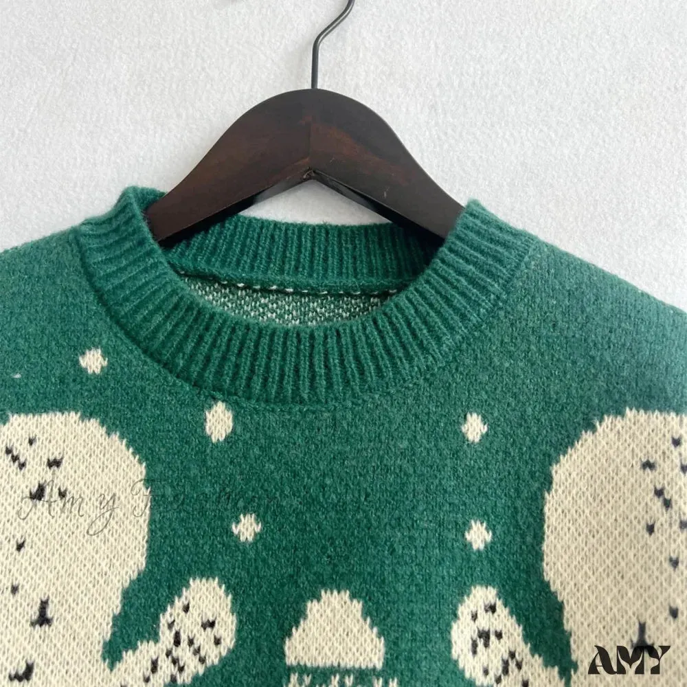 Elk Snowflake Pattern Christmas Sweater - Long Sleeve Loose Knit