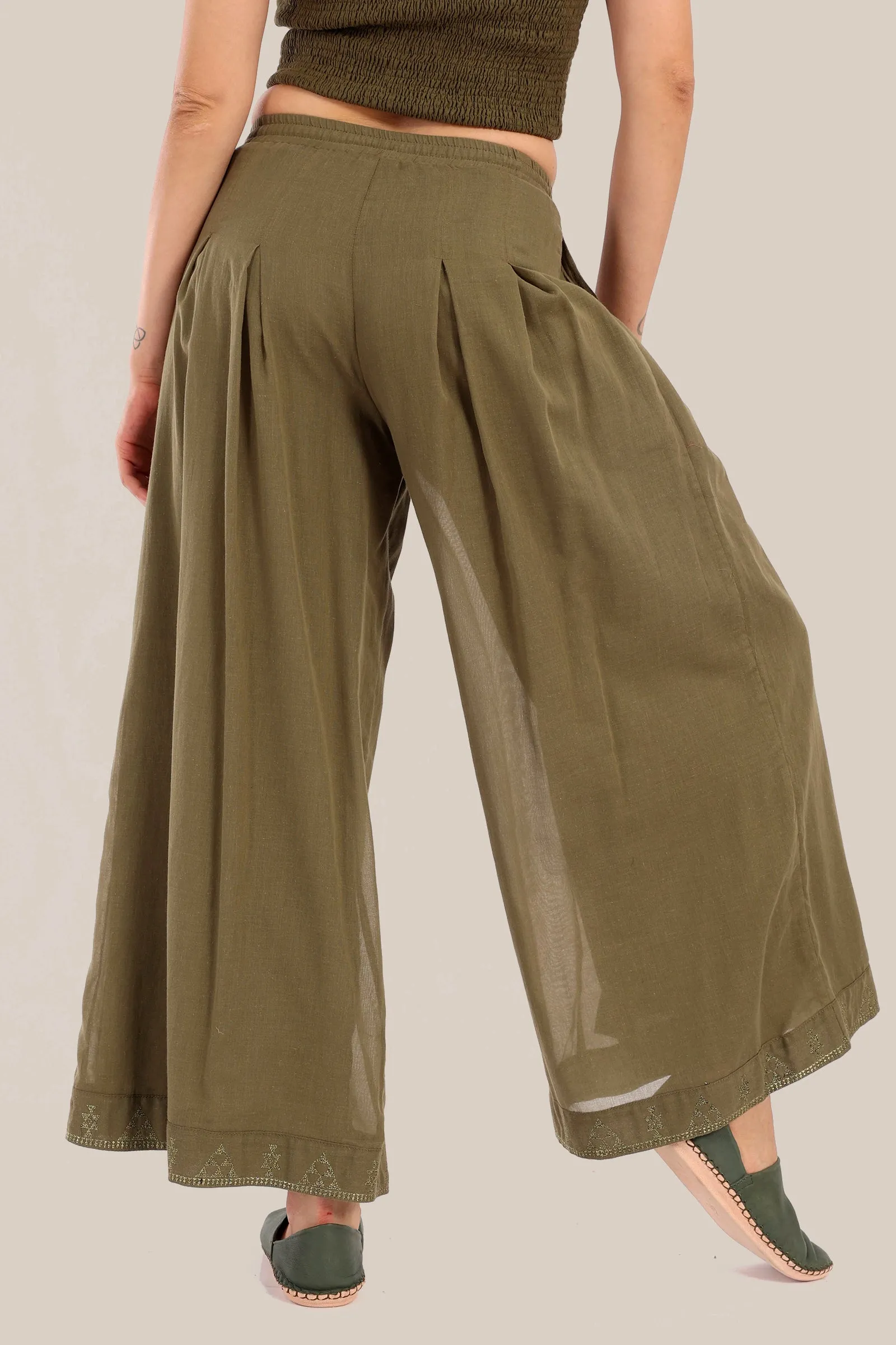 Embroidered  fully lined wide leg pants