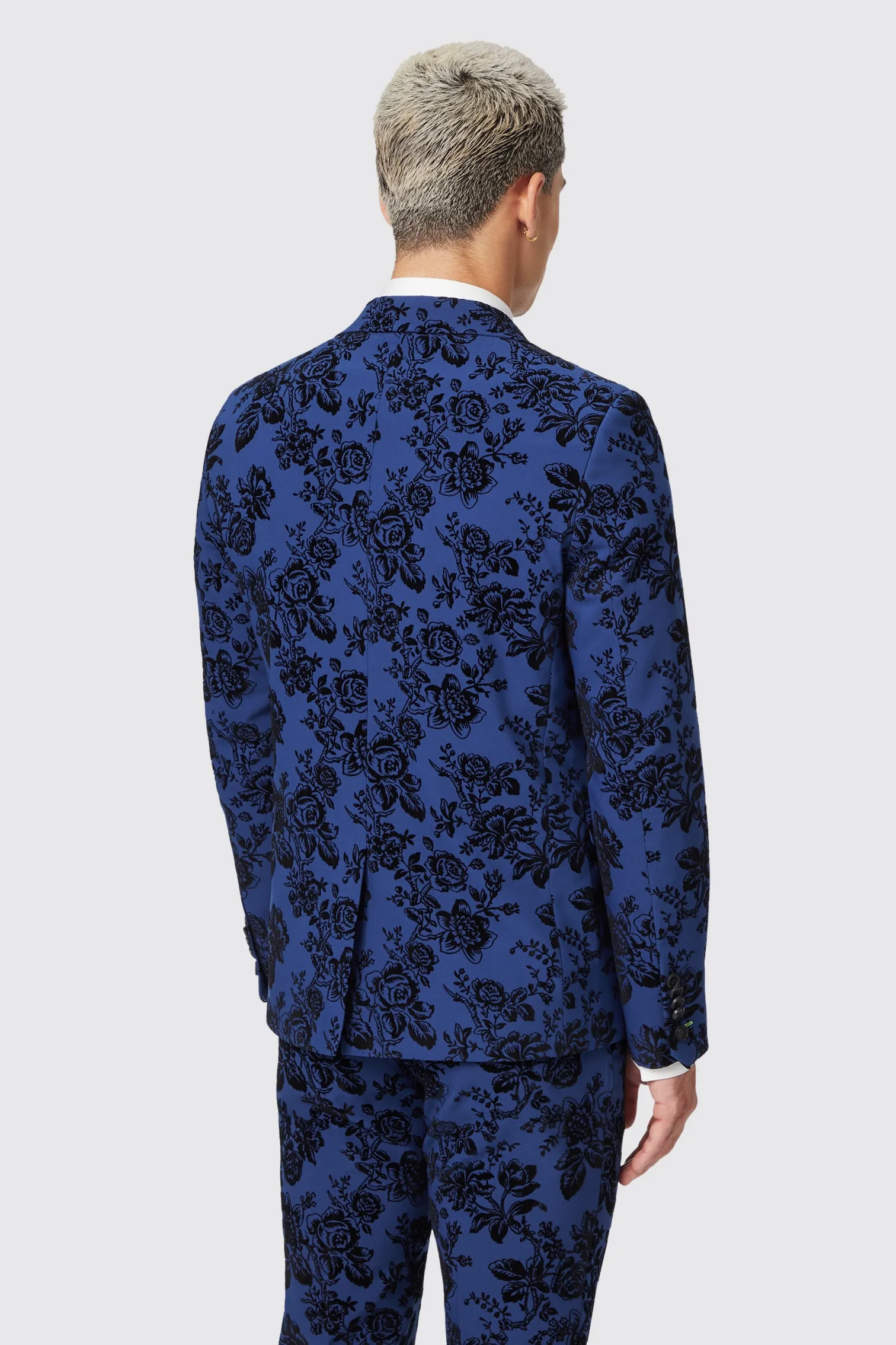 Jackalope Blue Suit with Floral Flocking