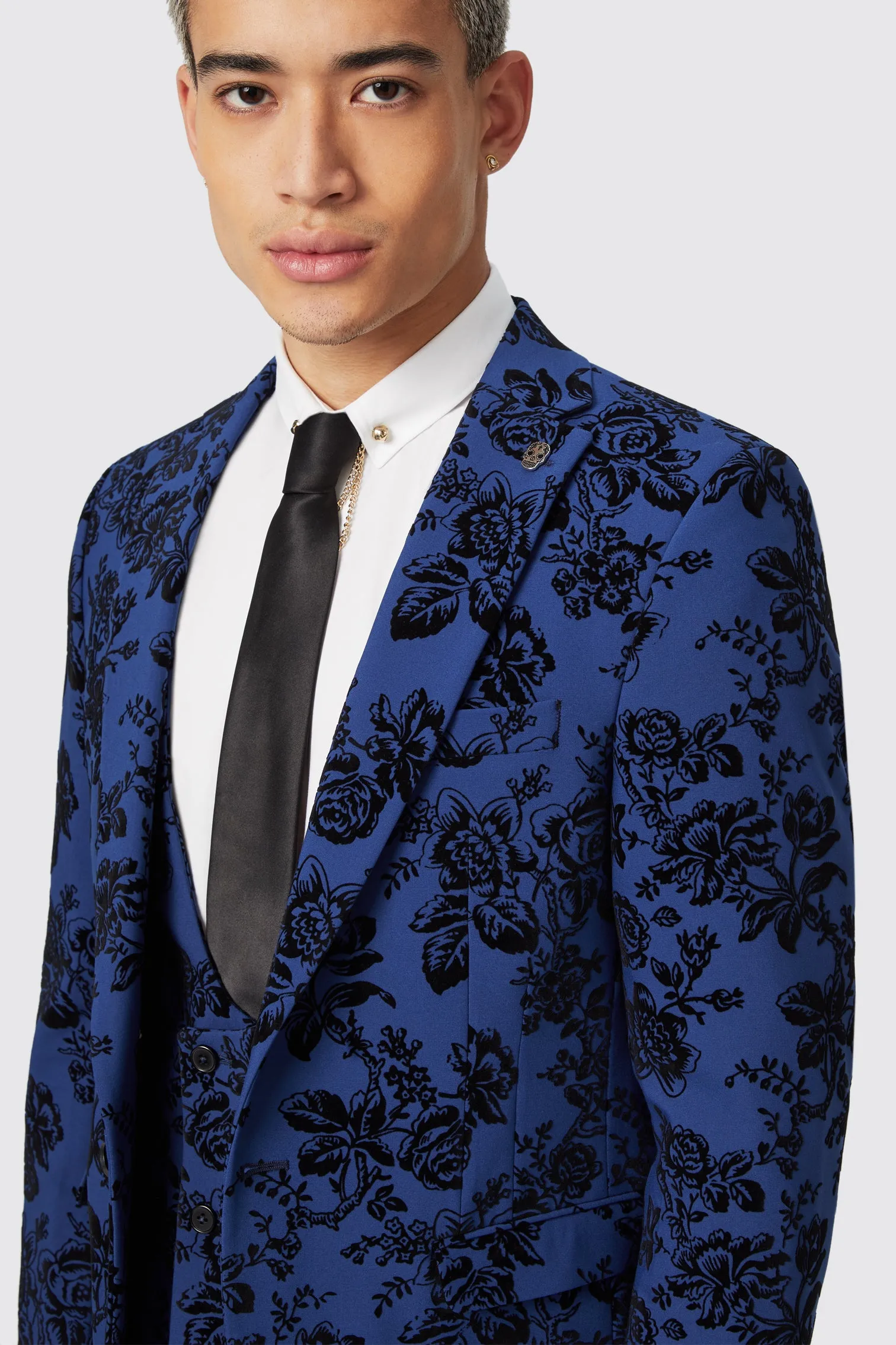 Jackalope Blue Suit with Floral Flocking