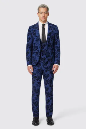 Jackalope Blue Suit with Floral Flocking