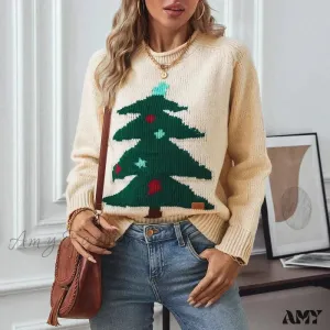 Knitted Christmas Tree Pattern Oversized Sweater - Autumn Winter Collection