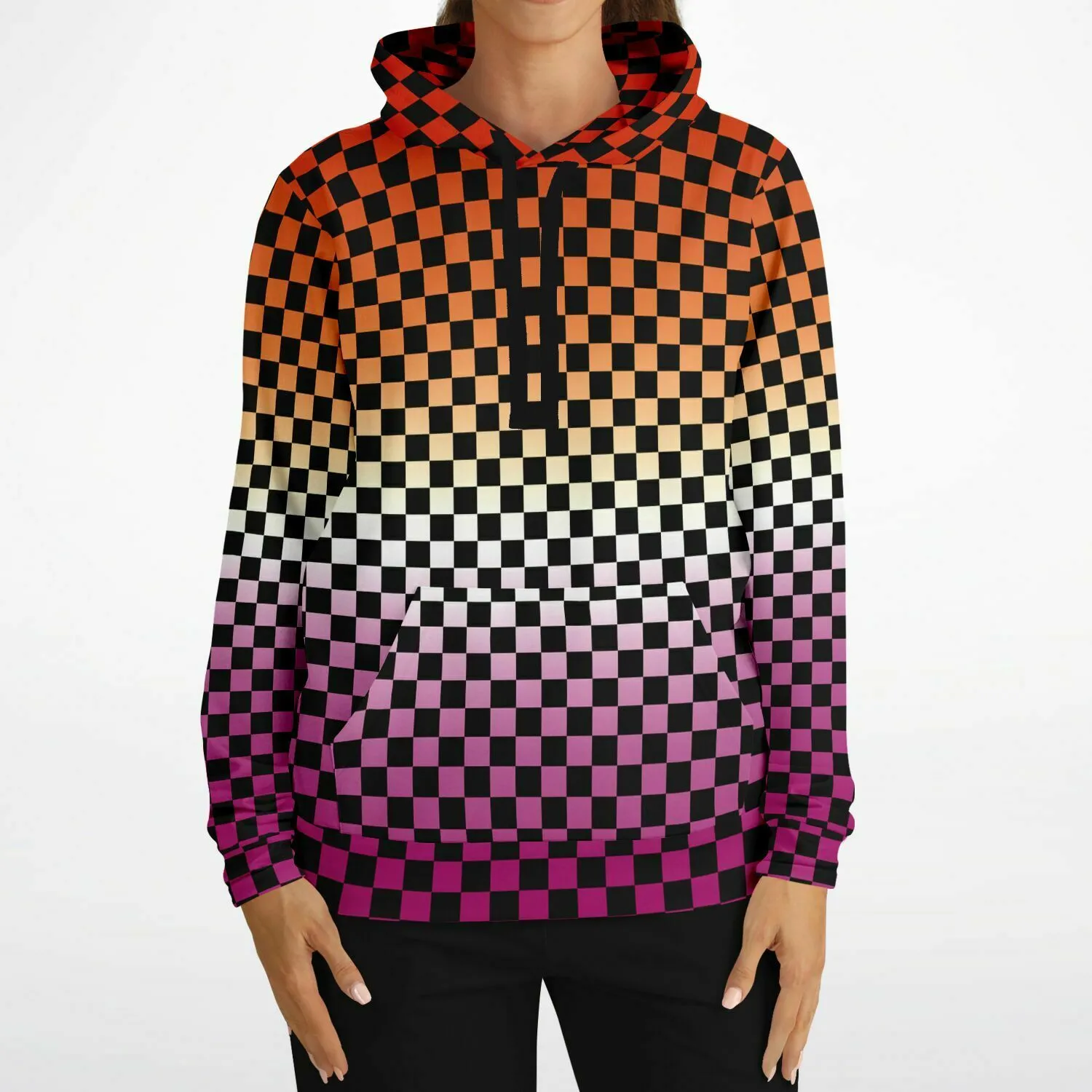 Lesbian Pride Black Checkered Pullover Hoodie