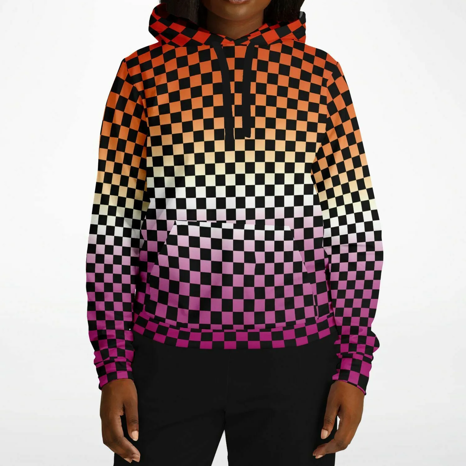 Lesbian Pride Black Checkered Pullover Hoodie