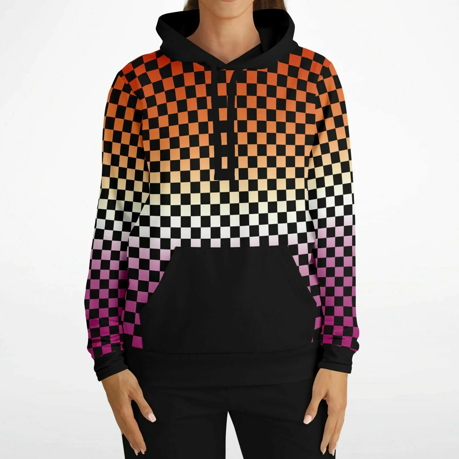 Lesbian Pride Black Contrast Checkered Pullover Hoodie