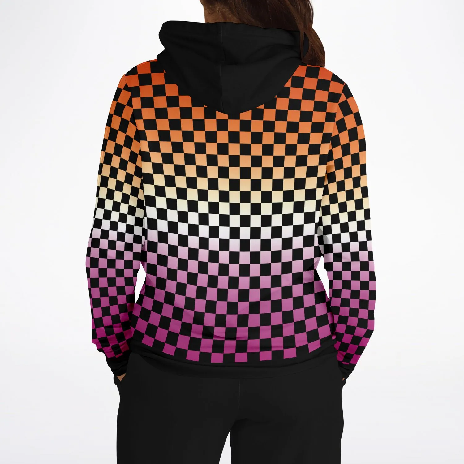 Lesbian Pride Black Contrast Checkered Pullover Hoodie