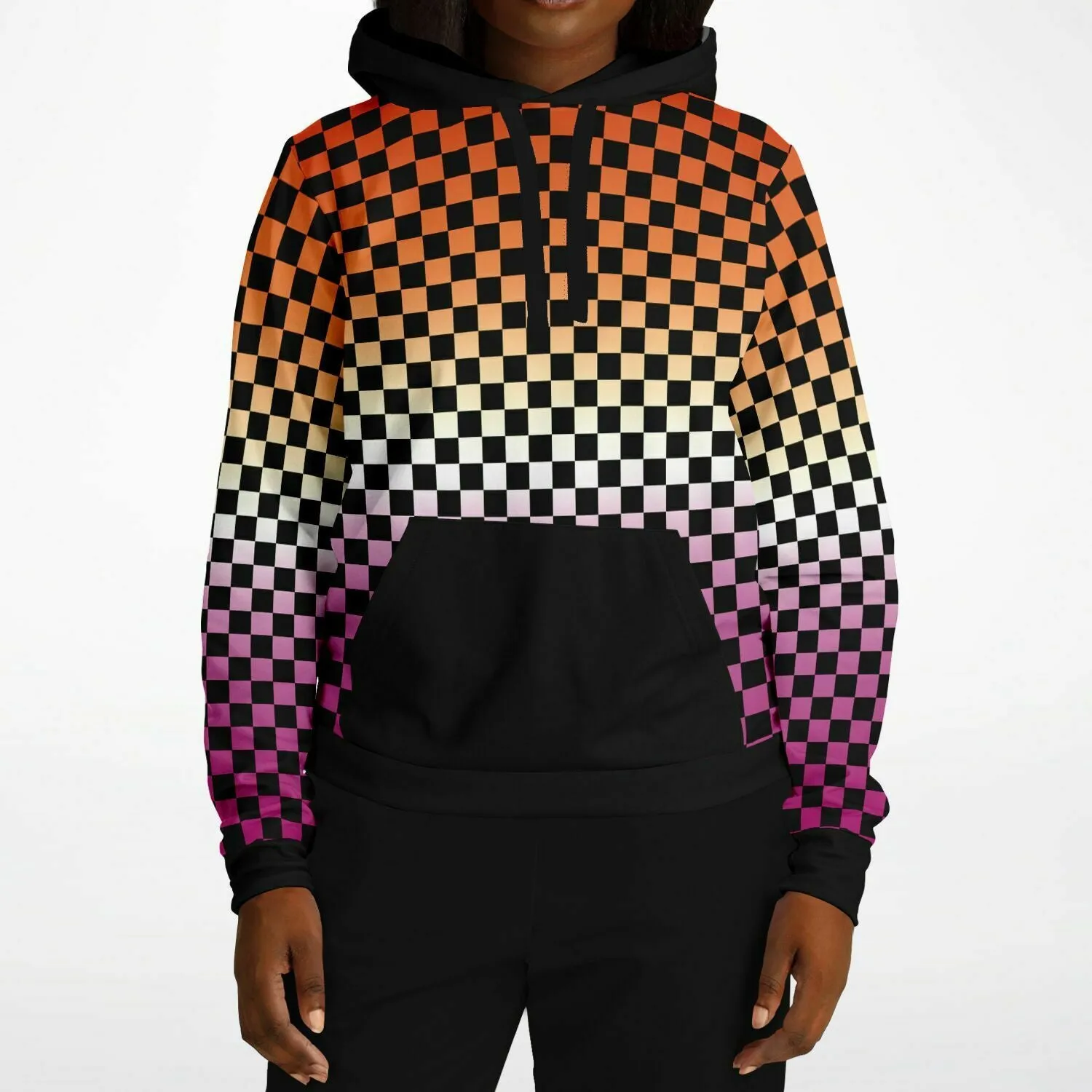 Lesbian Pride Black Contrast Checkered Pullover Hoodie