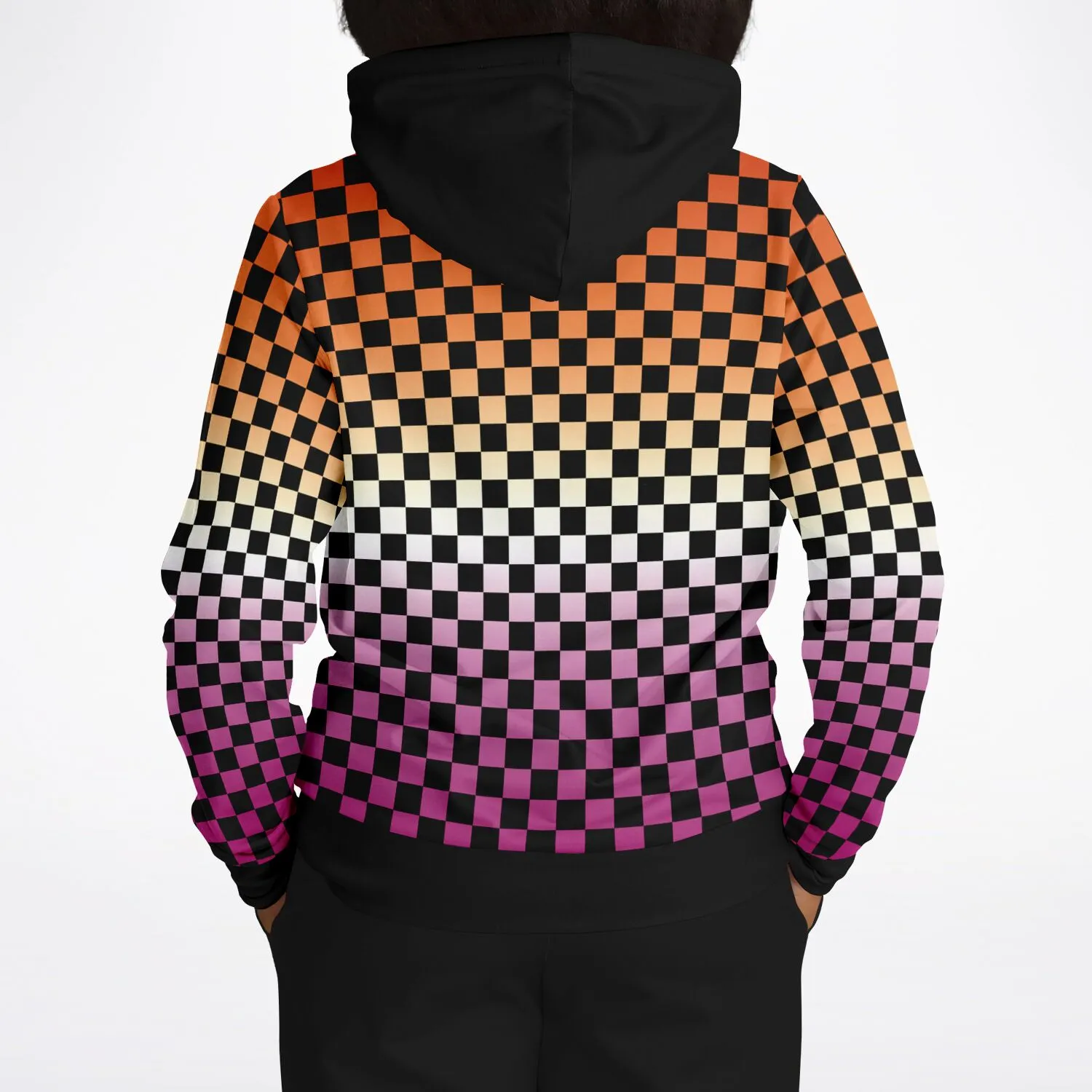 Lesbian Pride Black Contrast Checkered Pullover Hoodie