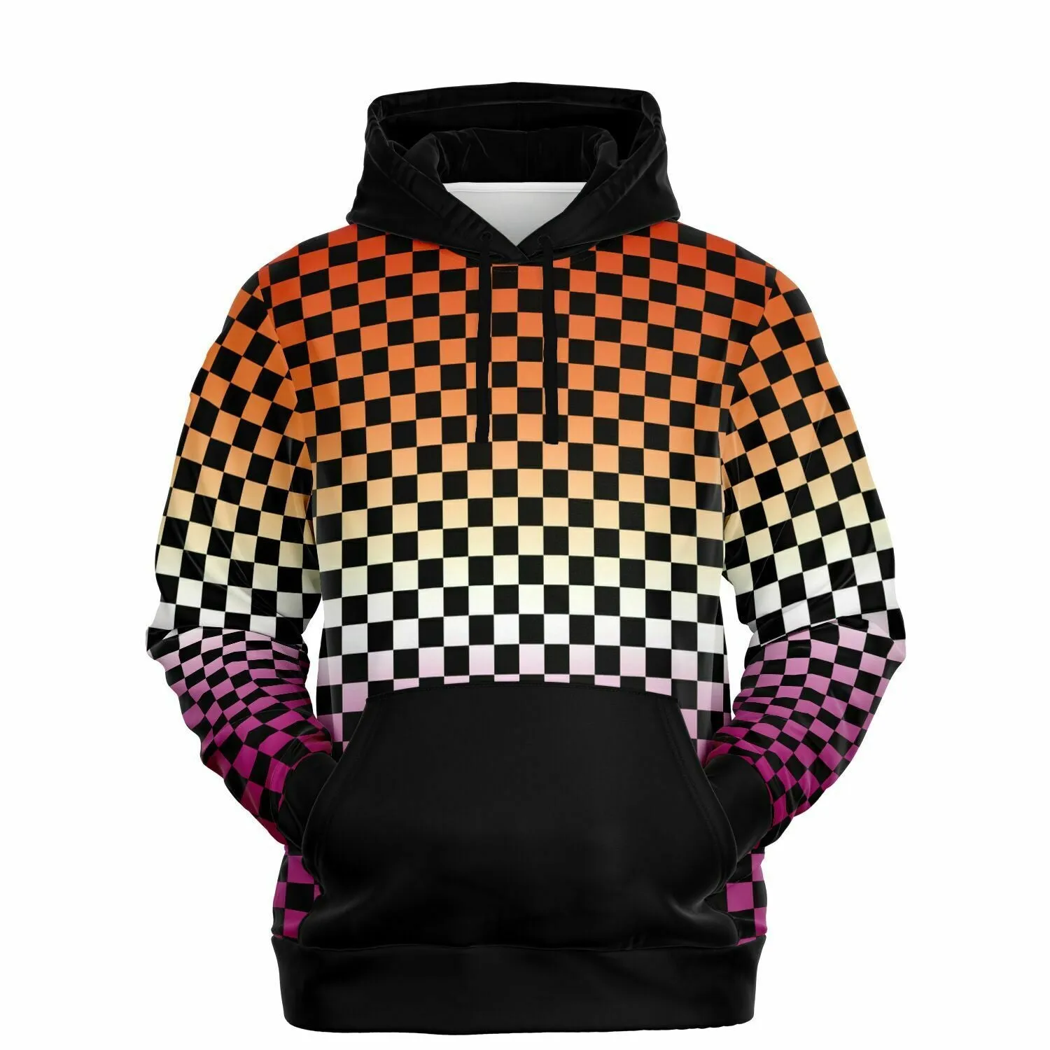 Lesbian Pride Black Contrast Checkered Pullover Hoodie