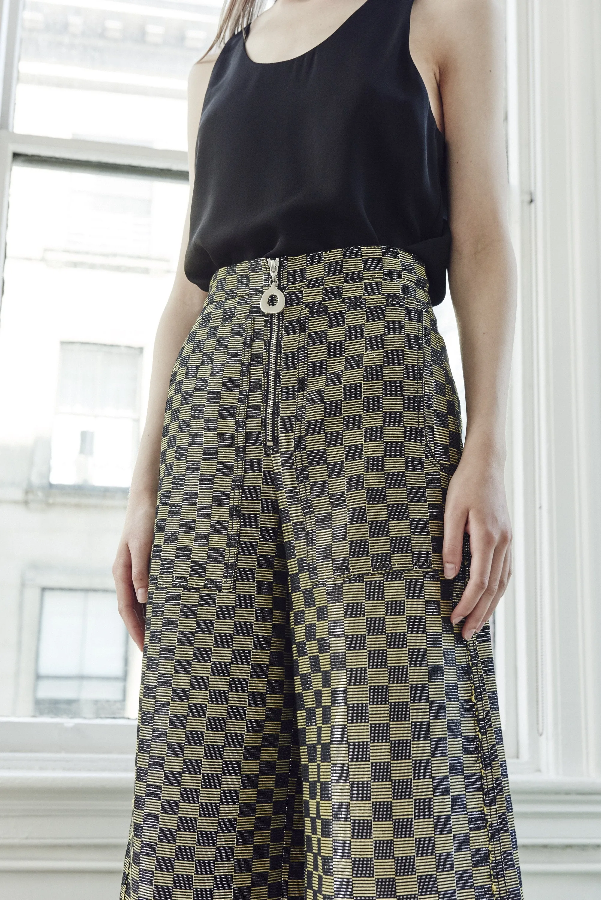 LUREX CHECK CROPPED WIDE LEG PANT