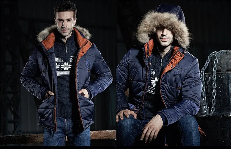 Men Thick Winter Jacket with Parka Hood