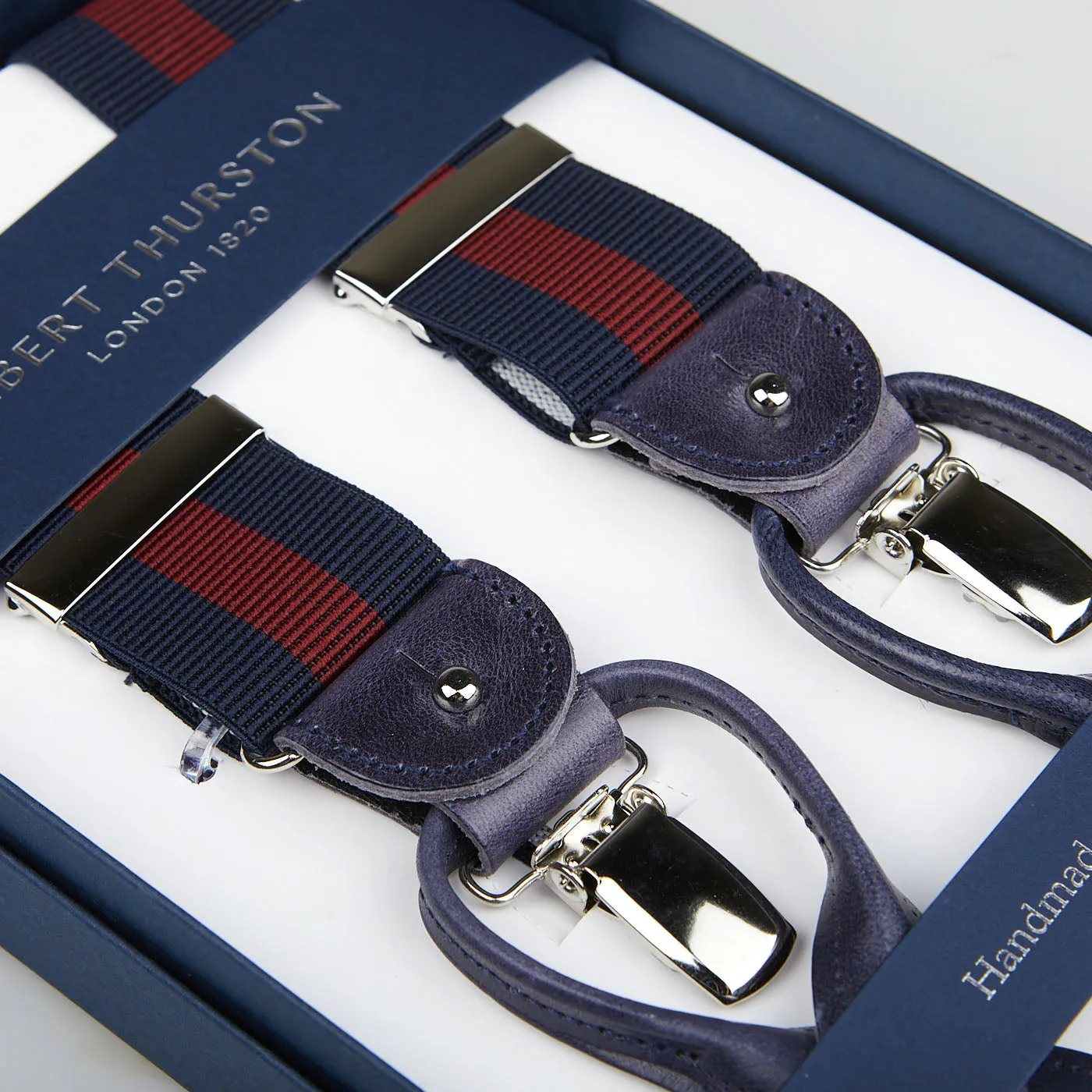 Navy Burgundy Striped Nylon Leather 35 mm Braces