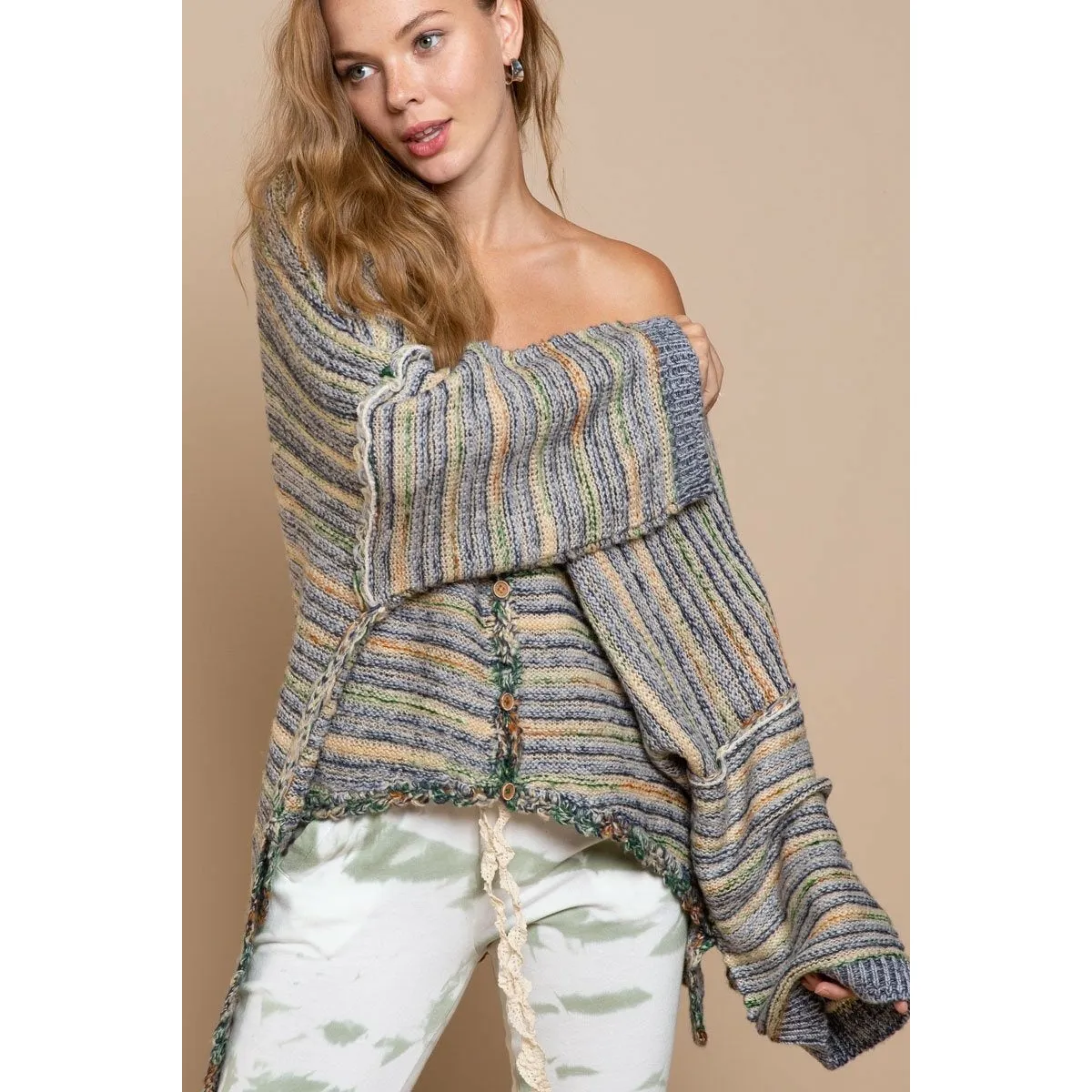 Palms Spring Stripe Sweater Cardigan