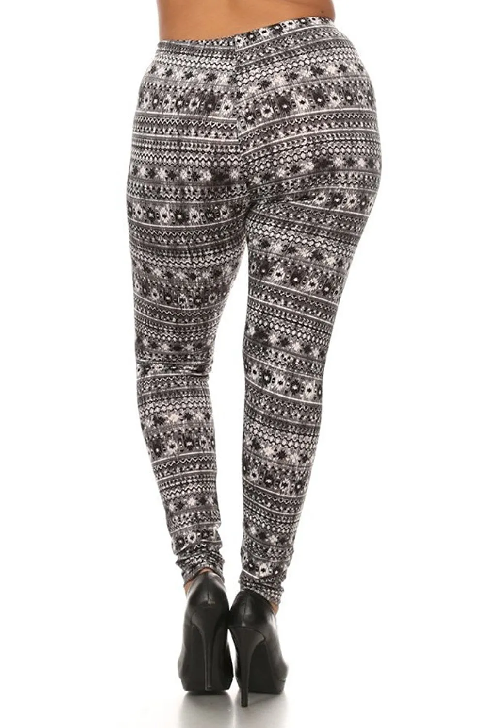 Plus Size Tribal Pattern Fleece Lined Leggings Womens