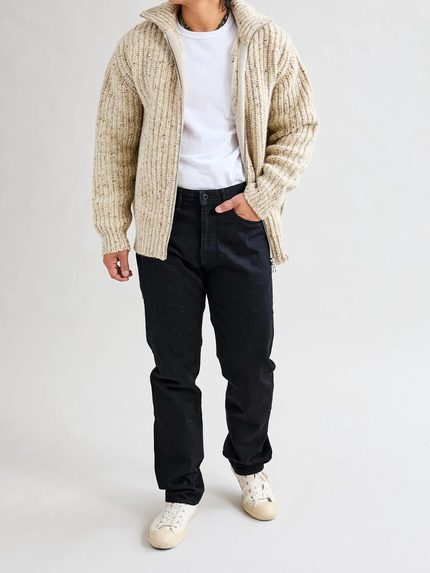 "Loose Ends" Wool Knit Cardigan in Biscuit