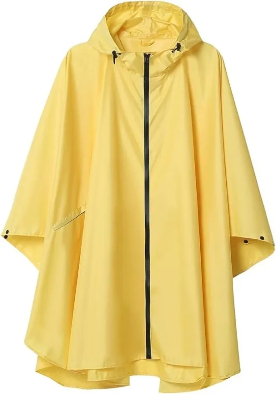 Rain Poncho Adult Waterproof Outdoor Hooded, Poncho Waterproof for Women with Zipper, Festival Ponchos Waterproof Long, Waterproof Capes Plus Size