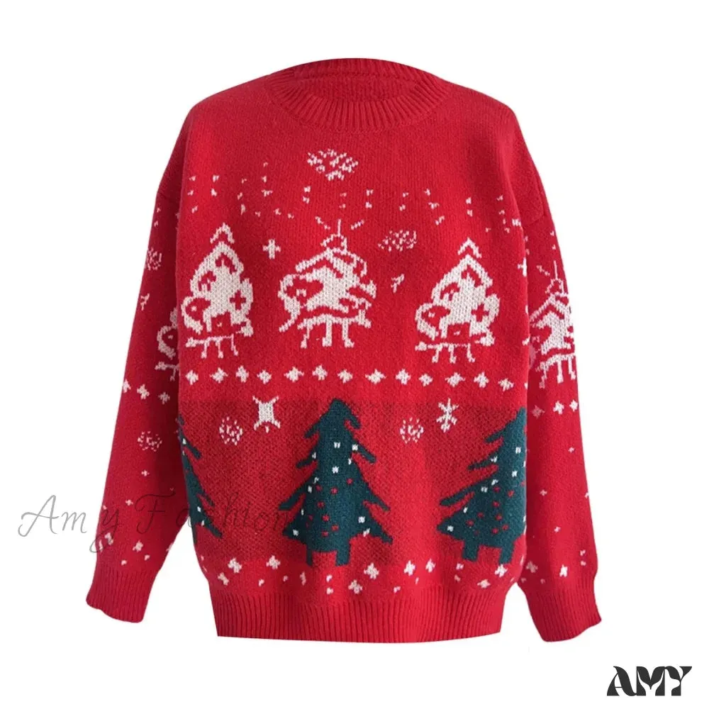 Red Winter Style Knitted Pullover Christmas Sweater