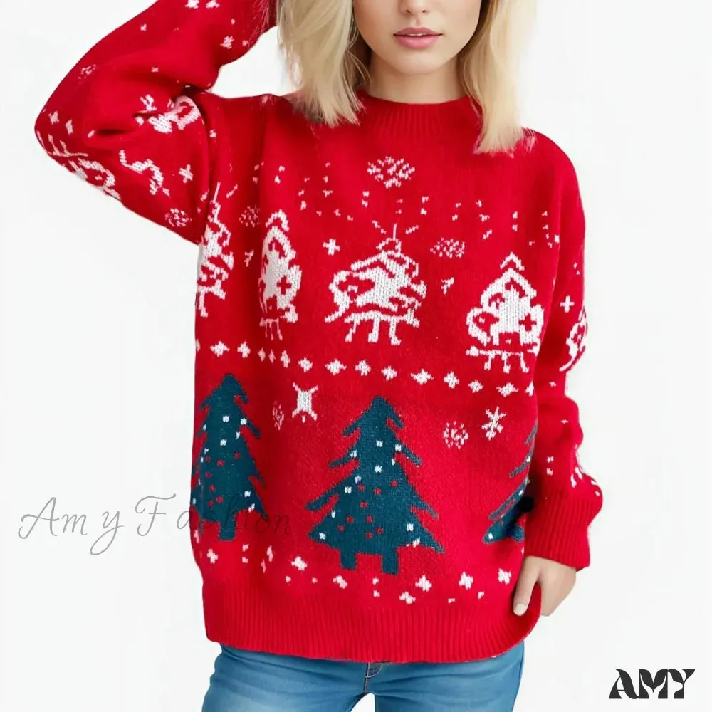 Red Winter Style Knitted Pullover Christmas Sweater