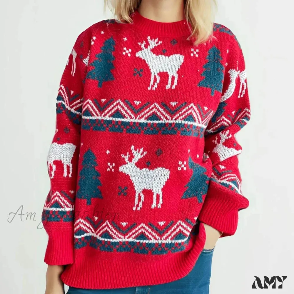 Red Winter Style Knitted Pullover Christmas Sweater