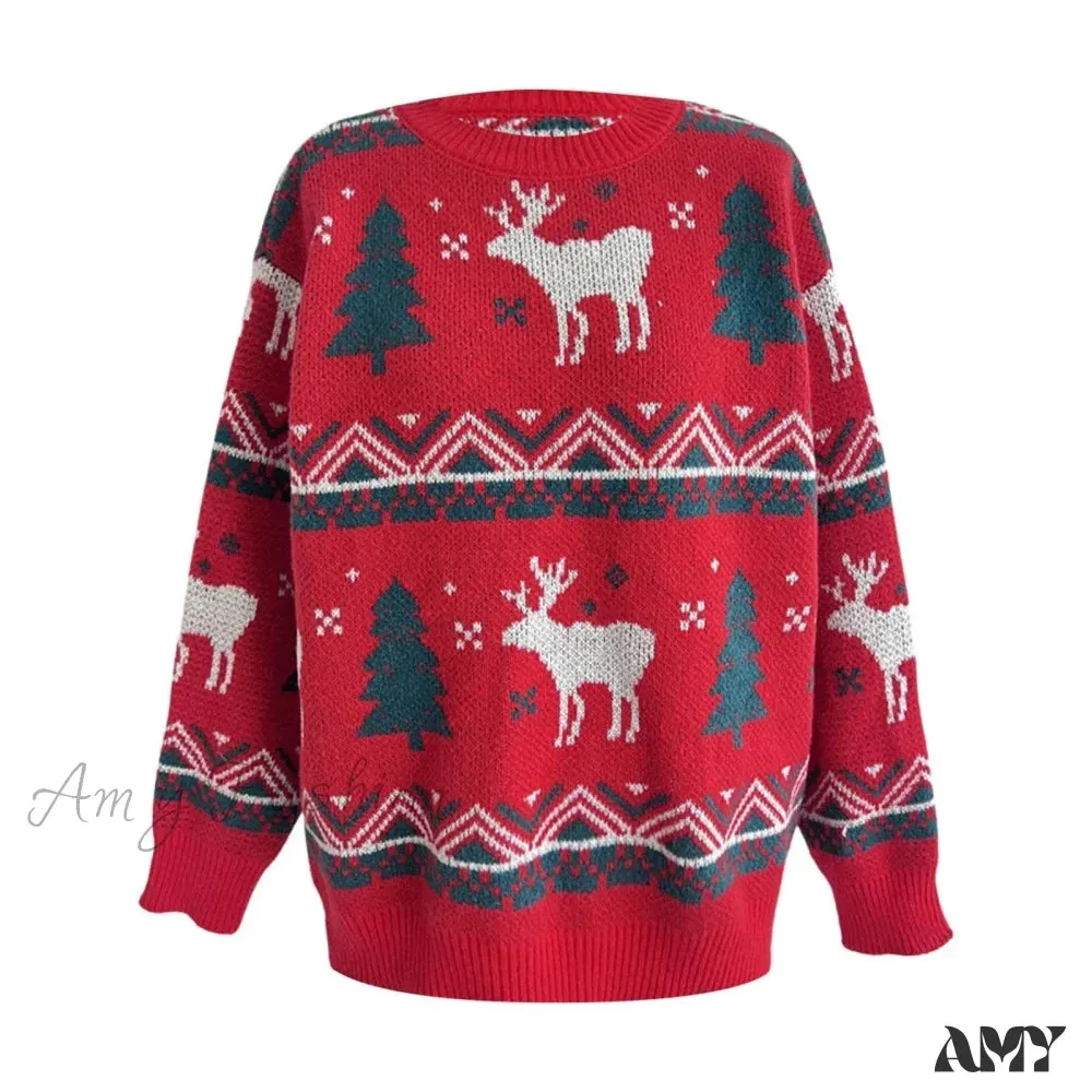 Red Winter Style Knitted Pullover Christmas Sweater