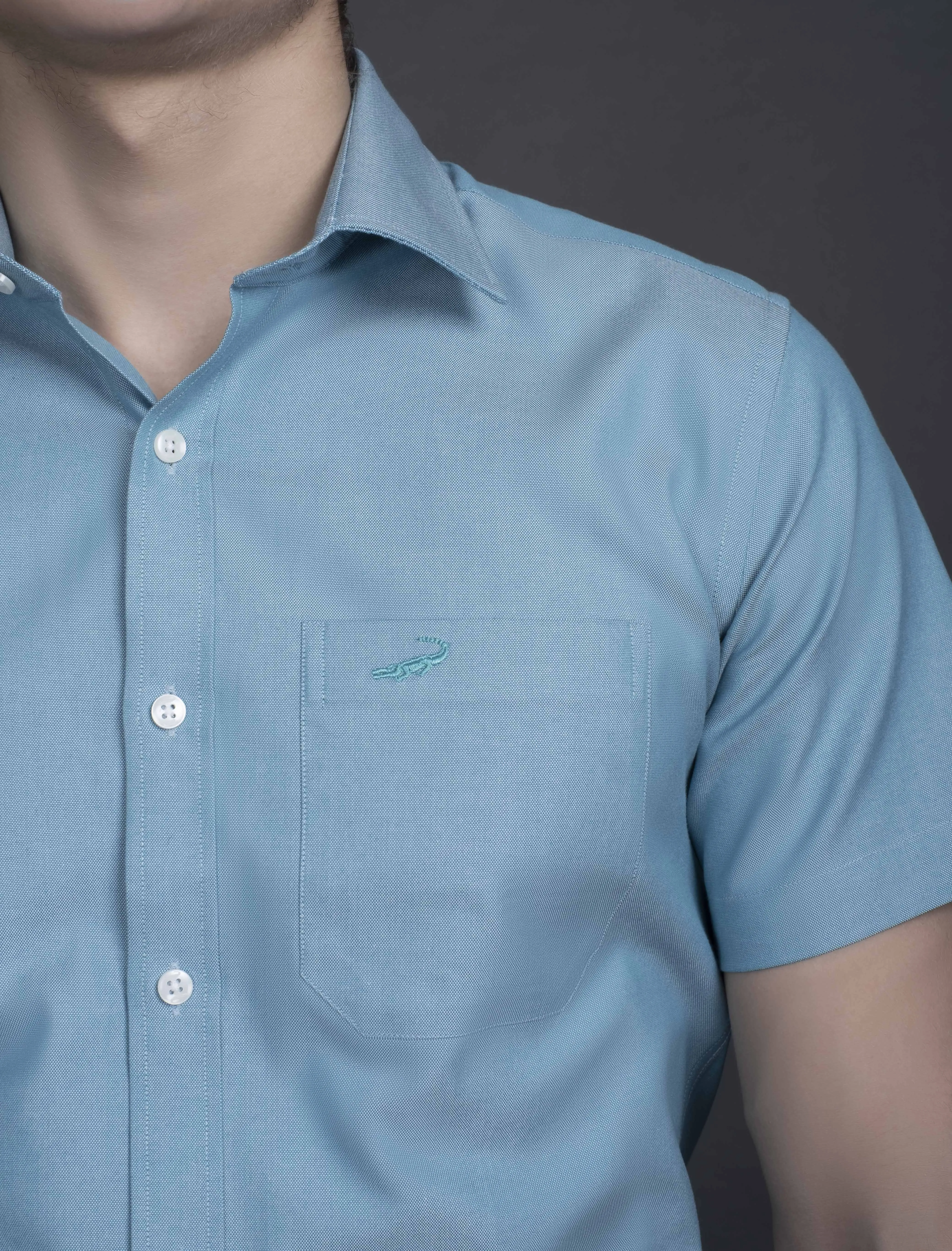 Slim Fit Short sleeves-Formal Shirts  - Teal