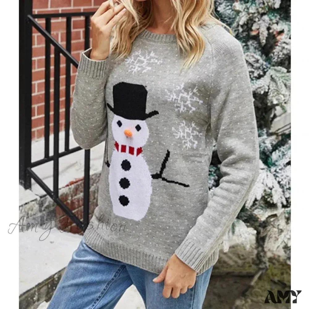 Snowman Jacquard Christmas Knitted Loose Sweater