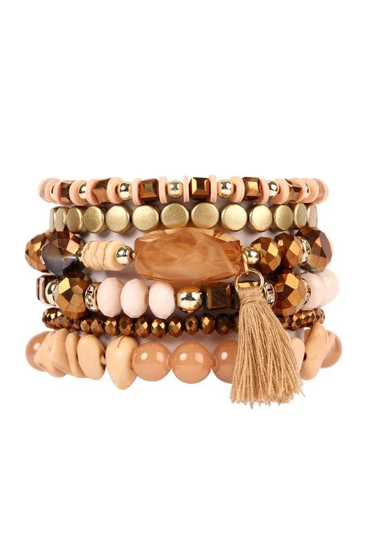 Theo Beaded Bracelet Set - Brown